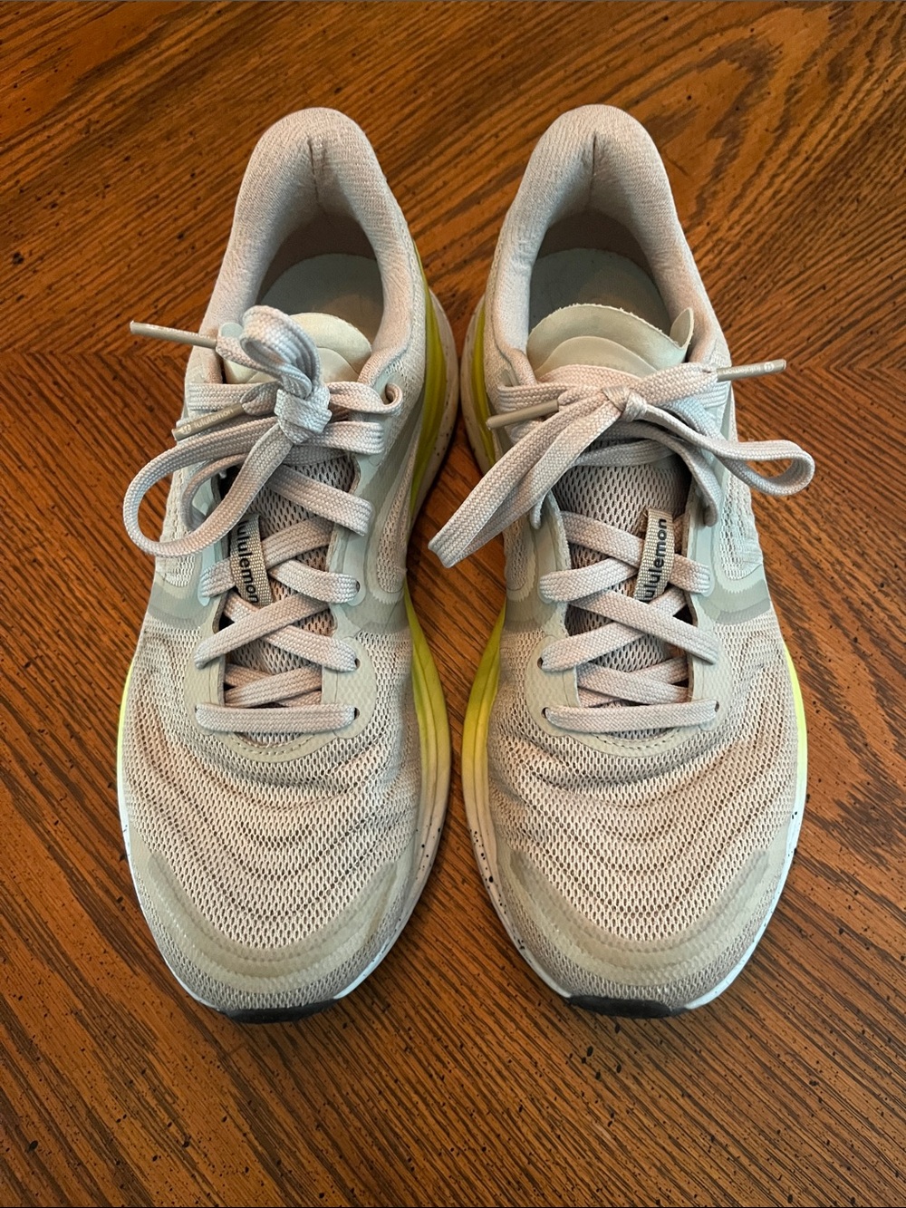 Lululemon Beige Running Sneakers with Neon Yellow Accent Size 9